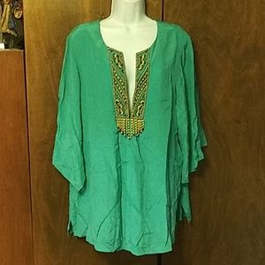 NWOT BOB MACKIE TURQUOISE BEADED TOP XLARGE